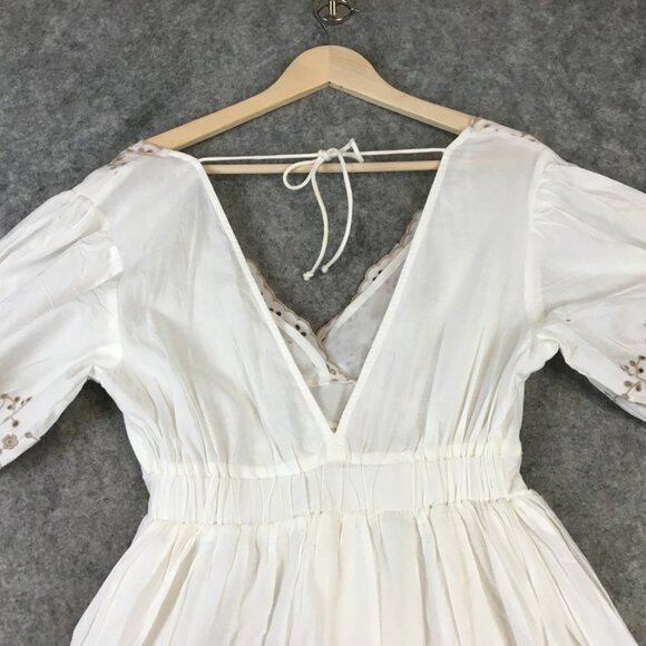 River Island London Dress 12 Cottage Boho Short Sleeve Mini Fit Flare Embroidery - Picture 14 of 16
